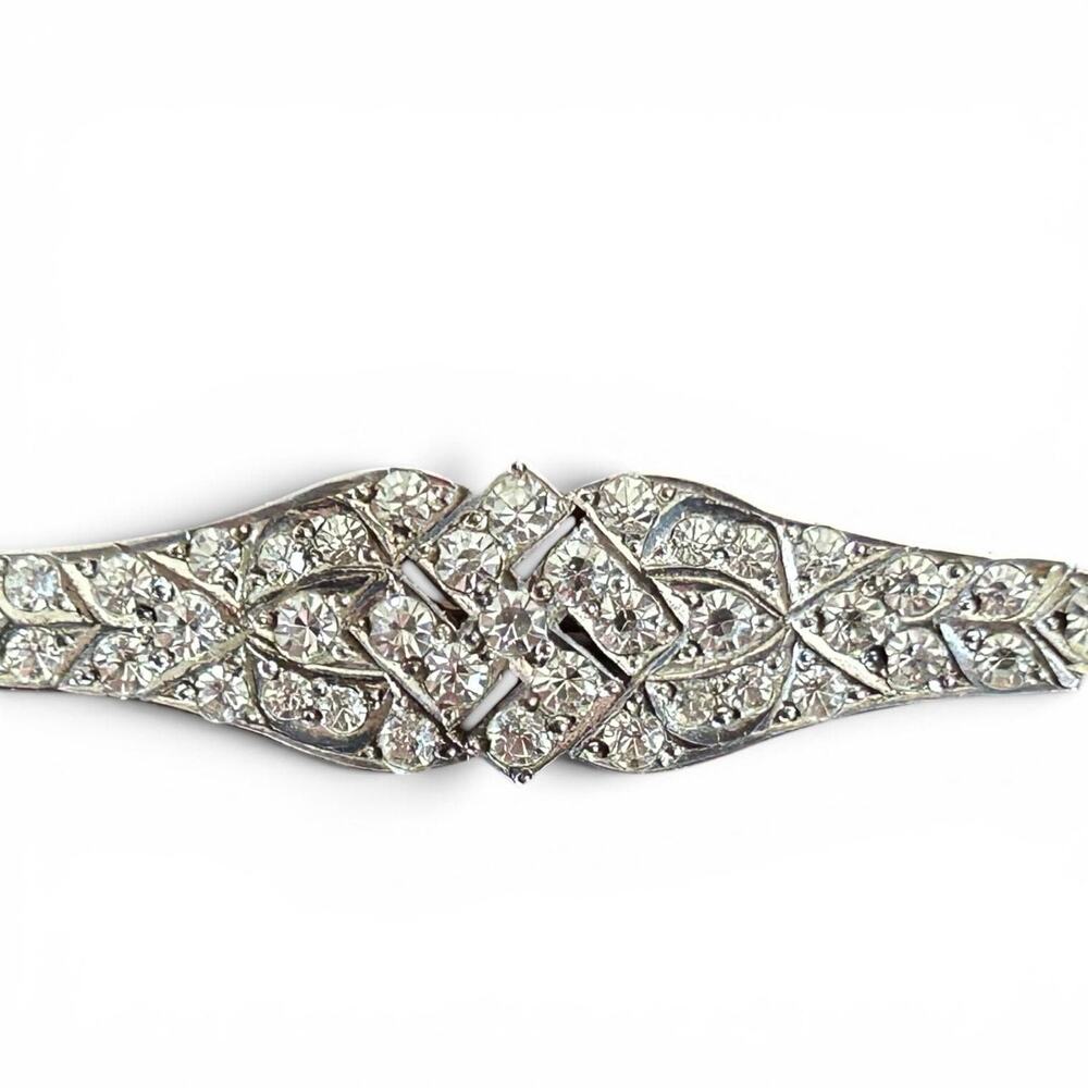 Art Deco Sterling Sterling Silver Bar Brooch
Paste Stones 3” Vintage Pin - Picture 4 of 11
